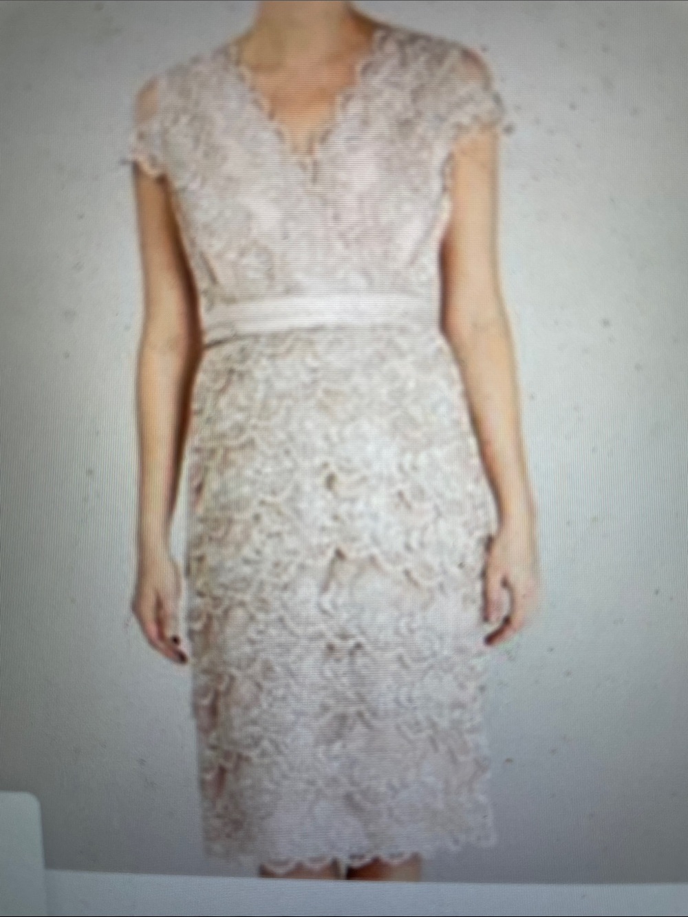 Jacques vert champagne Lace V-Neck Cap Sleeve Dress with satin belt - new